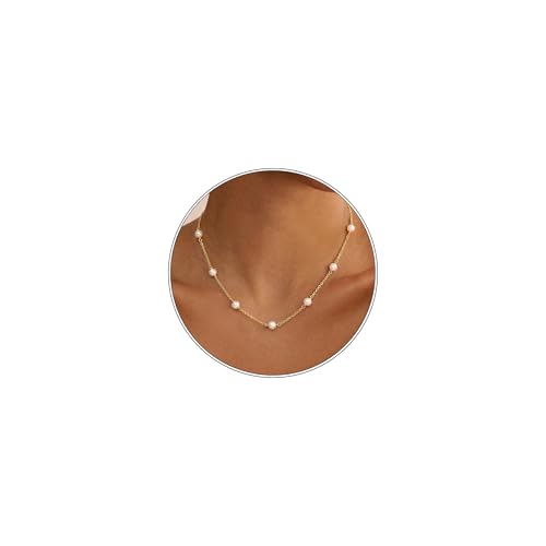 VRIUA Pearl Necklaces for Women 14k Gold Plated Pearl Necklace Dainty Everyday Minimalist Gold...