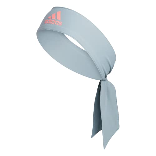 Image of adidas Alphaskin Tie Headband, Magic Grey /Acid Red, One Size