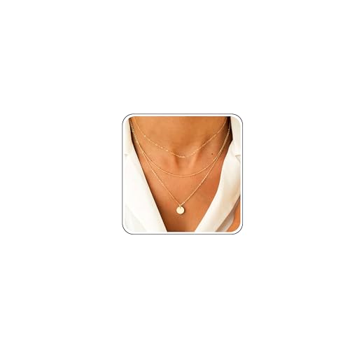Aisansty Dainty Layered Choker Necklaces Handmade Coin Tube Star Pearl Pendant Multilayer Adjustable Layering Chain Gold Plated Necklaces Set for Women