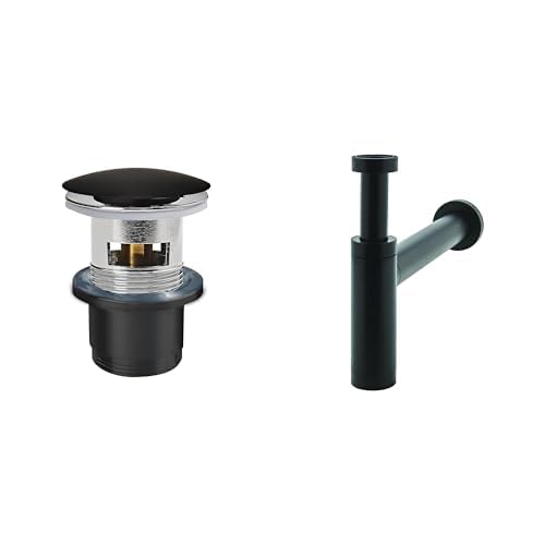 Wirquin lot de 2 design noir : 1 bonde de lavabo en laiton + 1 siphon de lavabo Teos