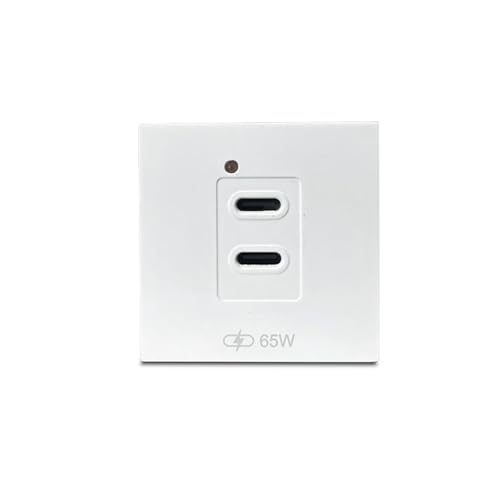 Image of MX 65W PD GaN USB Charger Dual USB-C Ports (C+C) 2-Module 45x45mm Modular Socket Plate Fast Charging Wall Adapter 90-270V AC Input Safe & Compact White