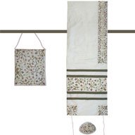 Embroidered Raw Silk Women Tallit Prayer Shawl Set - Tallisack - Flowers White - by Yair Emanuel - Size: 16