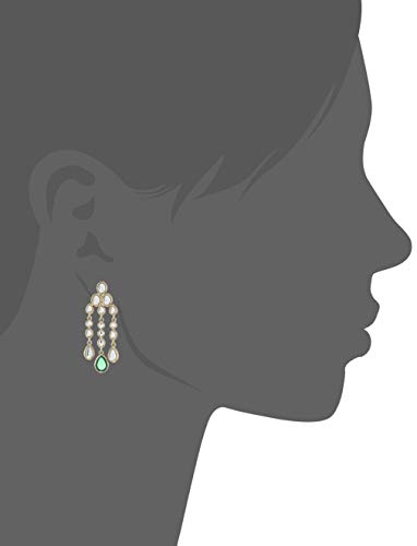 Estele Traditional Long Kundan Chandelier Earrings with green stone for women - Image 8