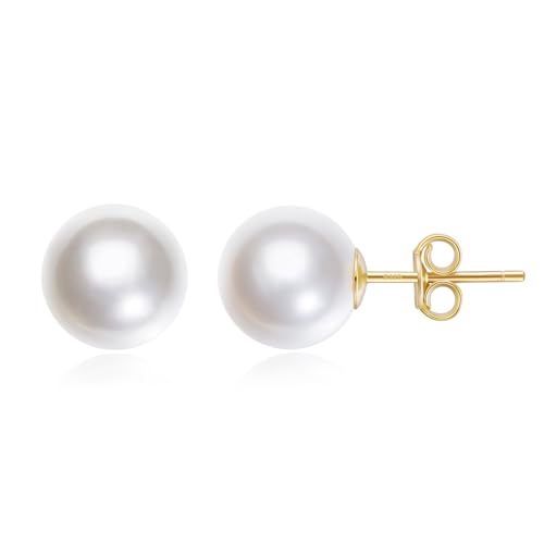 Mameloly Pearl Earrings for Women Dainty 925 Sterling Silver 14K Gold Plated 10MM Handpicked Simulated White Pearl Stud Earrings Hypoallergenic by Mameloly - Used condition - US$11.09