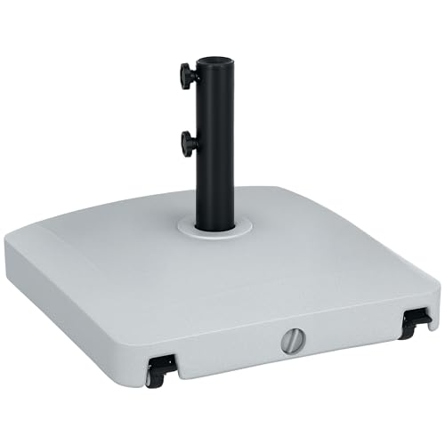 Outsunny Garden Parasol Base Holder, 24kg Water or 30kg Sand Filled, Outdoor Market Umbrella Stand Weight with Wheels and Brakes, Grey