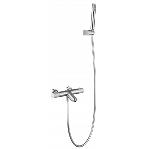 IMEX - Grifería Termostática baño-ducha, Grifo de bañera con sistema TURN CLEAN SYSTEM - Serie LINE Níquel Cepillado -BTD038-4NQ