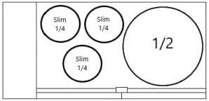 Diagram showing one half-barrel keg and three slim quarter-barrel kegs arrangement.