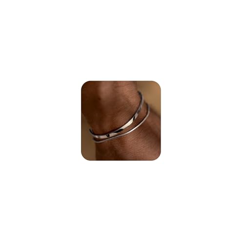 Stackable Bracelets For Men Silver Figaro Bracelets Dainty 925 Sterling Silver/14K Gold Plated Cuff Cuban Link Chain Bangle Bracelet Set Mens Jewelry MenS