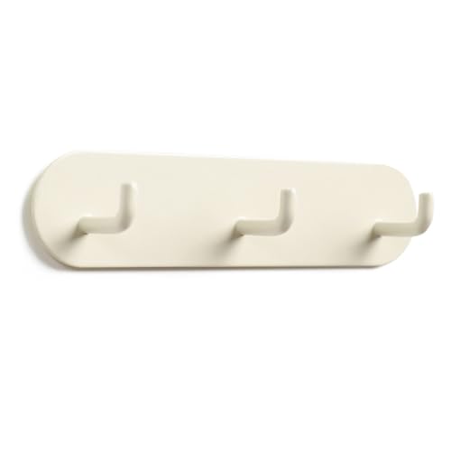 Image of Buachois Coat Hook Rack, Bathroom Three Hooks, Wall Mounted Self Adhesive Wall Hangers, Iron Single Towel Hook Rail with 3 Hooks No Punch Key Rack for Home Bathroom (Cream)