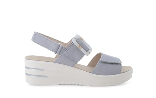 Sandale compensée en daim gris perle 019227q contre les pieds fatigués