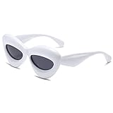 Cicano Y2K Lunettes de soleil gonflées en forme d'œil de chat mignonnes lunettes de soleil amusantes et tendance en forme de lèvres, Blanc/gris.