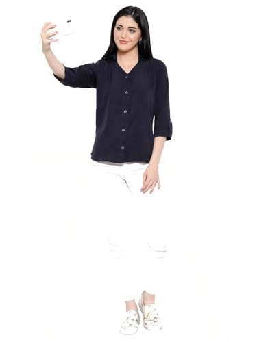 Image of Leriya Fashion Women Crepe Solid Regular Fit Long Tops Oversized Shirt