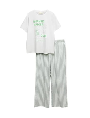 Image of Marks & Spencer Women's Pure Cotton Pyjama Set with Woven Bottoms