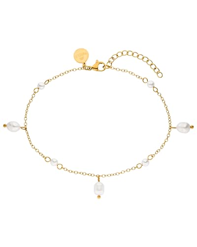 Purelei Pearl Drop Fußkette (Gold) Fußkettchen aus langlebigem Edelstahl Verstellbare Länge 21-25 cm Wasserfeste Fußkette mit Perlen Fußkettchen für Damen