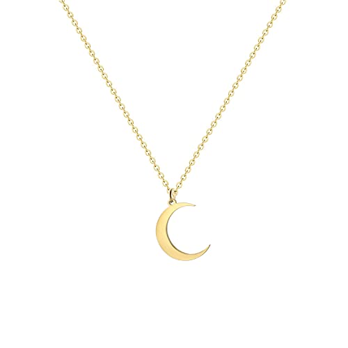 Glimmerst Crescent Moon Necklace, 18K Gold Plated Stainless Steel Crescent Moon Pendant Necklace Delicate Dainty Crescent Necklace for Women B Gold