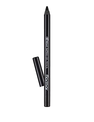 Flormar Extreme Tattoo Gel Pencil con glitter – Lápiz de ojo resistente al agua – Alta pigmentación, larga duración, waterproof – Eyeliner para maquillaje de ojos, 006 Onyx