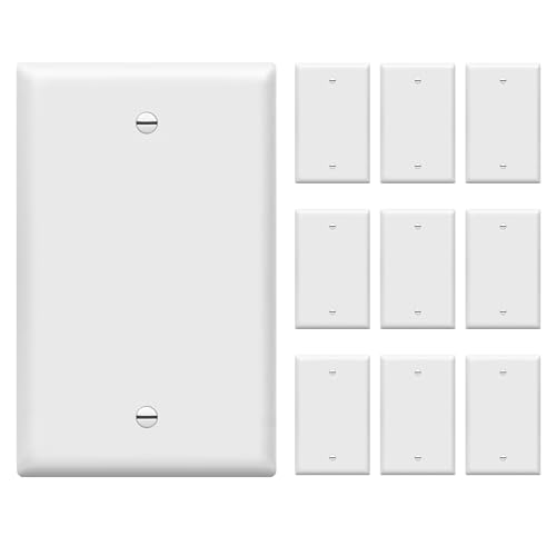 ENERLITES Mid-Size Blank Device Wall Plate, Midway Blank Outlet Covers, 1-Gang 4.88" x 3.11", Unbreakable Polycarbonate Thermoplastic, UL Listed, 8801M-W-10PCS, Gloss Finish, White (10 Pack)