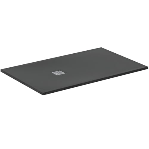 Ideal Standard - Ultra Flat S+, Plato de ducha rectangular ultrafino de resina efecto piedra, 160 x 100 cm, Ideal Solid, desagüe lado corto, negro