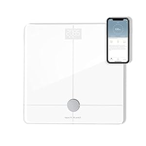 Vanity Planet Form Fit and Bluetooth Digital Body Analyzer – Smart Scale Tracks 13 Fitness Metrics Including Fat, Weight, Muscle/Bone Mass, Water Weight – 397 Pound Capacity – White, 5 Pound