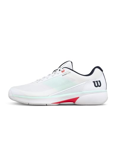 WILSON Rush Lite 5 Mens Tennis Shoe - White/Bay/Fiery Coral Size 14