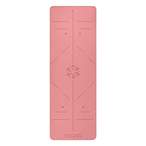 YOGATI Yoga Mat with Alignment Lines. Exercise mat with carry strap. Pilates mats for yoga or Fitness. Non slip Workout Mat. Thick Yoga Mats for women and men. Gym mats for home. Yoga matt thick.