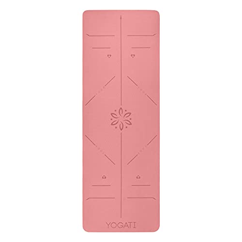 Image of YOGATI Yoga Mat with Alignment Lines. Exercise mat with carry strap. Pilates mats for yoga or Fitness. Non slip Workout Mat. Thick Yoga Mats for women and men. Gym mats for home. Yoga matt thick.