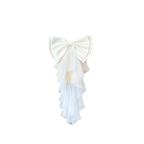 Image of Detachable Satin Bow for Wedding Dress Bowknot with Irregular Tulle Tail