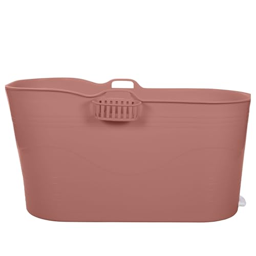 HelloBath® – Bath Bucket XL (Comfort) – 122 cm – Wanna siedząca dla dorosłych – Kąpiel lodowa – Elastyczny wąż odpływowy do 3 m – Dodatki: półka, kranik i pokrowiec ochronny - Terakota