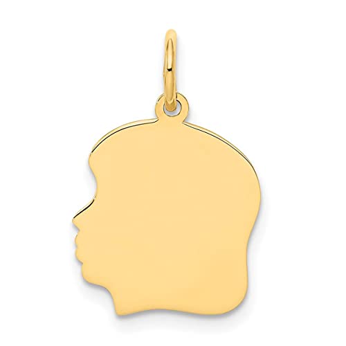 10k Yellow Gold Plain Medium .013 Gauge Facing Left Engravable Girl Head Charm