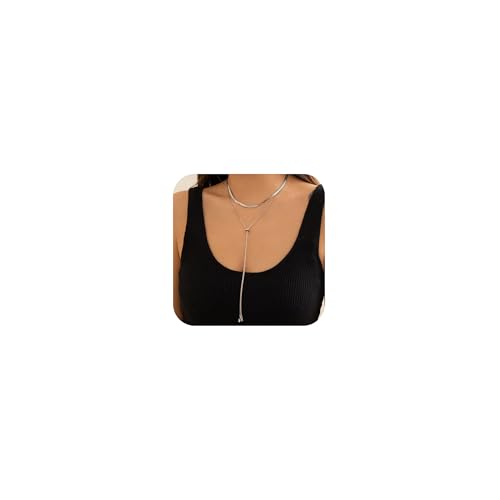 Collier long argent Y pour femme, bijou minimaliste en maille serpent