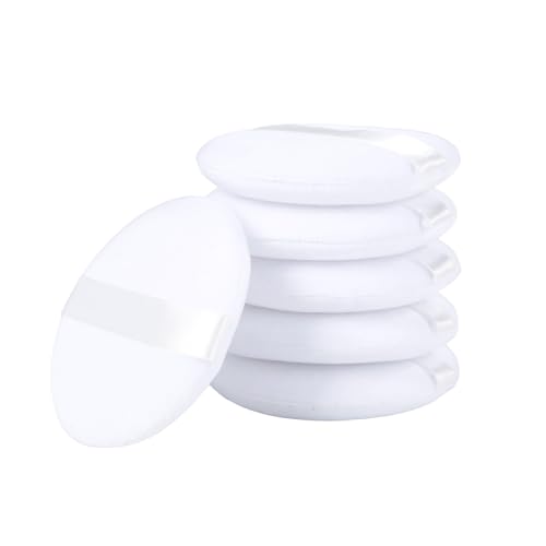 6Pcs Pure Cotton Round Powder Puff, 3.15in,Soft Makeup Puff with Strap for Loose Face Powder, Setting powder, Body powder, Loose Powder, Other powders (White)