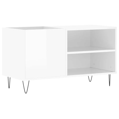 vidaXL Armoire à Disques, Support de Tourne-Disque, Armoire Latérale avec Rangement, Buffet de Salon, Moderne, Blanc Brillant Bois d'Ingénierie