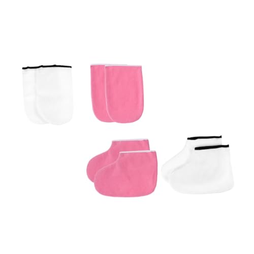 Outanaya 2 Sets Leather Horn Boots Wax Care Mittens Hand Moisturizer Gloves Wax Treatment Foot Cover Heated Mittens Paraffin Wax Booties Paraffin Wax Foot Wraps Spa Tool Polyester Lining