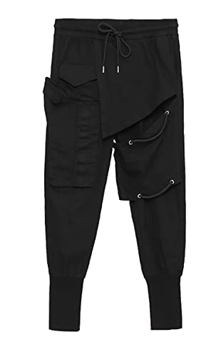 Mokewen Men's Layered Lace Up Cover Jogger Urban Cargo Pants With Big Multi Pockets Black W32-33 #TOP1