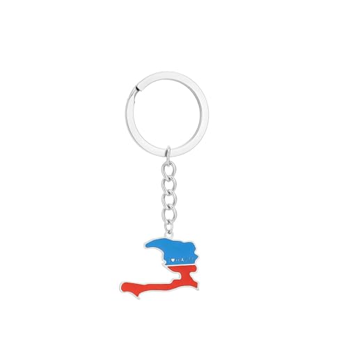 Porte-Clés Pendentif Carte Drapeau Haïti - Porte-Clés Émail Tendance Vintage Pour Hommes Et Femmes, Bijoux Patriotiques, Décoration De Sac, Clé De Voiture, Porte-Clés Carte, Blanc, Ta