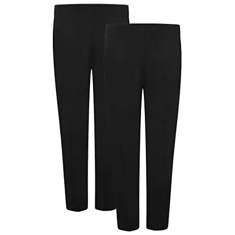 Twin Pack School Uniform Full Elastic Waist Easy Pull Up Trousers (as8, Age, 13_Years, 14_Years, Regular, Black, 13-14 Years) Cover