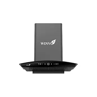 Winvo chimneys Win60 60 cm 1350 m3/hr Filterless Auto Clean Chimney with 5 Years Motor Warranty,Touch + Motion Sensor Control, Black, Led lamps-Environment friendly,German Technology