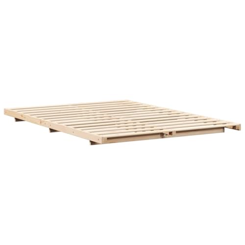 vidaXL Bodenbettgestell Braun 160 x 200 cm Massivholz Kiefer, Holzbettgestell, massives Kiefernholz, minimalistisches Design, niedriges Profil,...