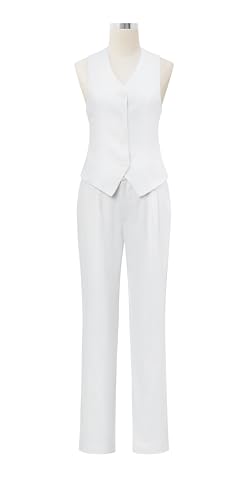 Effortless Elegance – Women's 2-Piece Business Suit, Sleeveless Vest, V Neck & High-Waisted Pants4