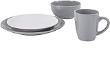 Dinnerware Set Grey and White –By Home Essentials & Beyond– 1 Place Setting 4 Piece With Stoneware Dinner Plate(s), Bowl and Mug. Dishwasher Safe.
