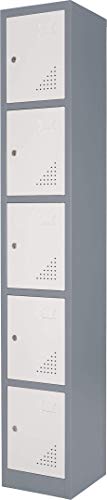 The Workplace Depot Metal Storage Lockers, 1-6 Door Heavy Duty Clothes Locker for Gym, Office, School & Staff Changing Rooms (5 Door, Grey)