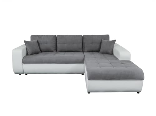 LOUNGITUDE - Suzie - Canapé d'angle - Convertible - 4 Places - Revêtement capitonné - Simili/Microfibre - Gris/Blanc - Angle Droit - L246cm