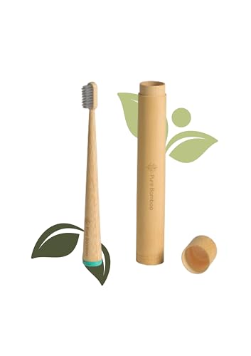 Pure Bamboo - Personaliza tu Cepillo de Dientes de Bambu y Estuche de Viaje | Cerdas de carbon activo sin BPA y Libres de Químicos, cepillo de madera perfecto para el Cuidado Dental Sostenible