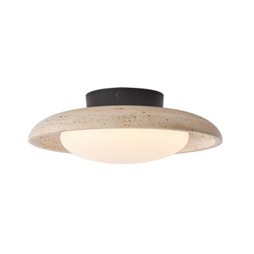Lámpara De Techo Redonda Vintage De Travertino Amarillo Natural, LED De 3 Colores Para Dormitorio, Baño, Cocina Y Pasillo.
