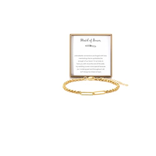 Stainless Steel Link Bracelets for Maid of Honor Bridesmaid, 18K Gold Plated Bracelet Friendship Couples Gifts for Bestie Best Friend