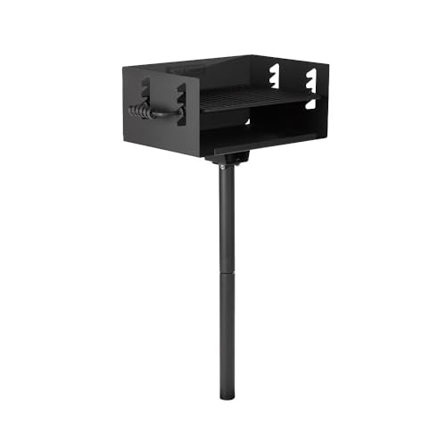 Ash & Ember 384 Sq. In Park-Style Charcoal Grill, Single Post Barbeque Grill, Adjustable Grate Height with Spring Handles, Outdoor Camping & Backyard BBQ Cookout