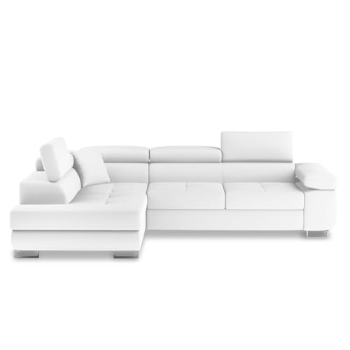 INTENSE DECO Canapé d'angle Gauche Convertible Marius Blanc