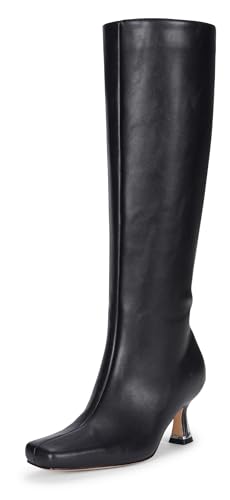 Vepose Black Knee High Boots for Women with Kitten Low Heel, Tall Fashion Square Toe Long Dressy Boots, Riding Casual Comfortable Trendy 9528 Botas de Mujer, Size 8 US (CJY9528 Black 08)
