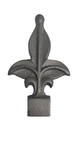 Image of Cast Iron Fence Finials, Multiple Decorative Styles & Sizes, 1 /2 inch to 1 inch Inch Square and Round Spears, Fleur de Lis Design (3 /4 inch Leaf SQ, 5)