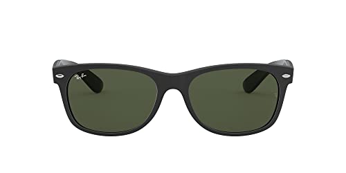 Ray-Ban RB2132 New Wayfarer Square Sunglasses, Rubber Black On Black/G-15 Green, 58 mm